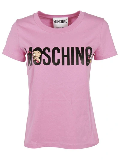 Shop Moschino Betty Boop And Logo Print T-shirt In Rosa