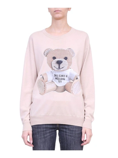 Shop Moschino Bear Wool Sweater In Beige