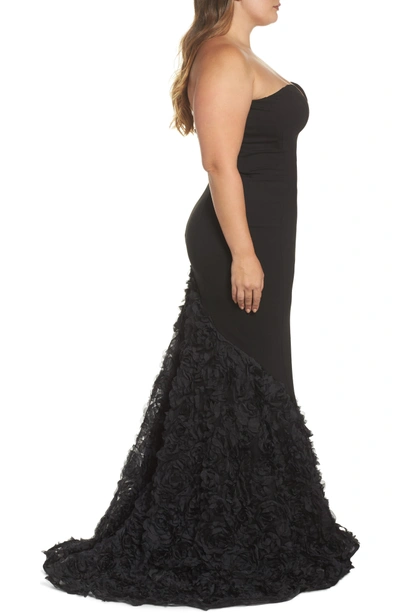 Shop Mac Duggal Strapless Bustier Rosette Gown In Black