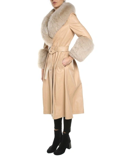 Shop Saks Potts Foxy Fur-trimmed Leather Coat In Beige