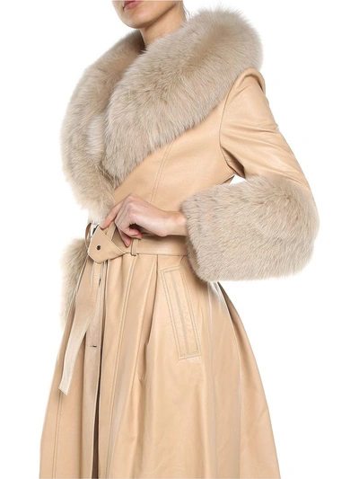 Shop Saks Potts Foxy Fur-trimmed Leather Coat In Beige