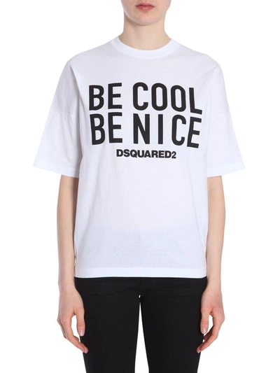 Dsquared2 Be Cool Be Nice T-shirt In Bianco | ModeSens