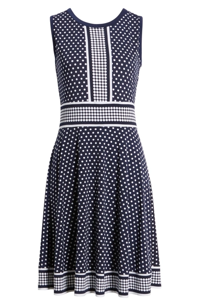 Shop Michael Michael Kors Simple Dot Border Dress In True Navy/ White