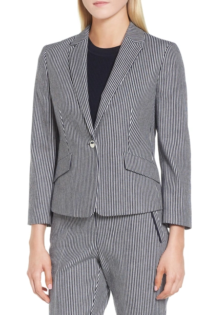 Shop Hugo Boss Katemika Stripe Stretch Cotton Suit Jacket In Navy Fantasy