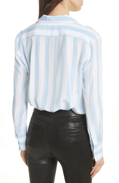 Shop Frame Stripe Pocket Silk Blouse In Clear Blue Multi