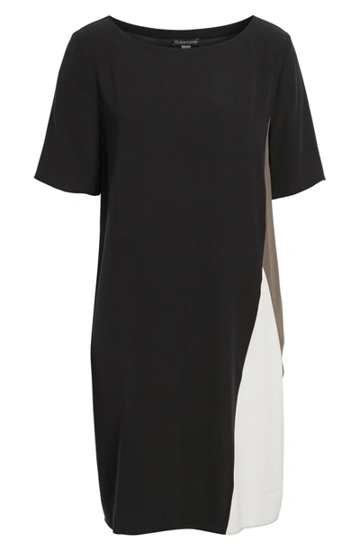 Shop Eileen Fisher Colorblock Silk Georgette Crepe Dress In Black