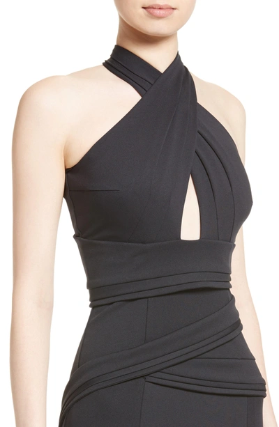 Shop Rachel Gilbert Crossover Halter Scuba Sheath Dress In Black