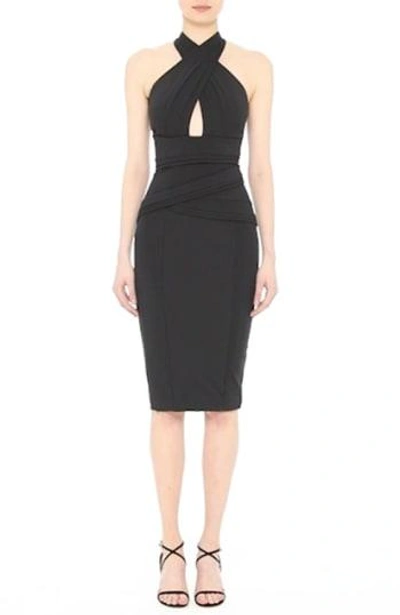 Shop Rachel Gilbert Crossover Halter Scuba Sheath Dress In Black