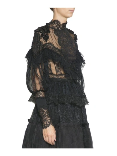Shop Amen Tulle And Lace Embroidered Blouse In Nero