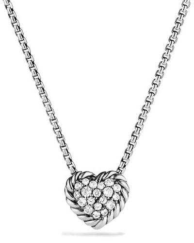 Shop David Yurman Chatelaine Heart Pendant Necklace With Diamonds In White/silver