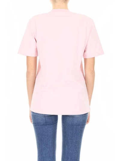 Shop Msgm Laminated Logo Print T-shirt In Rosarosa