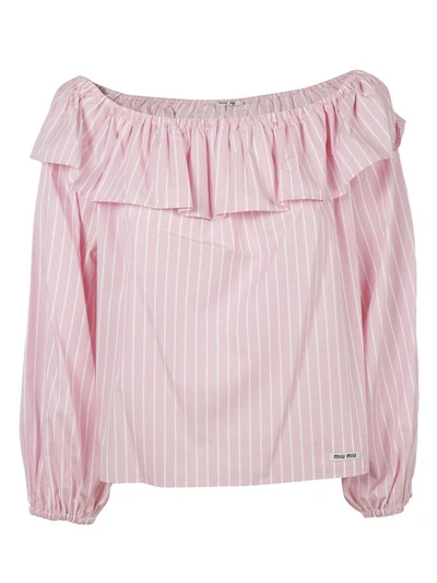 Shop Miu Miu Bardot Shoulder Blouse In Pink