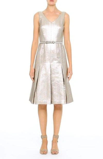 Shop Lafayette 148 Lois Ceremonial Cloth Dress In Oyster Metallic