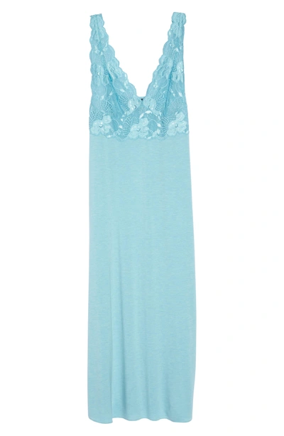 Shop Natori 'zen Floral' Nightgown In Turquoise