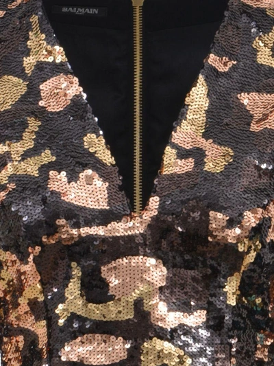 Shop Balmain Sequin Mini Dress In Marrone/oro