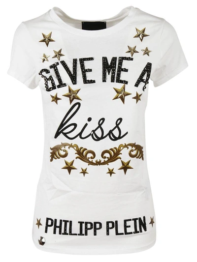 Shop Philipp Plein Give Me A Kiss T-shirt In White