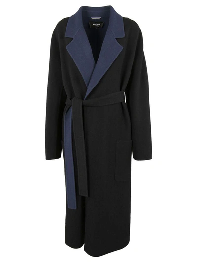 Shop Rochas Belted Long Coat In Navy