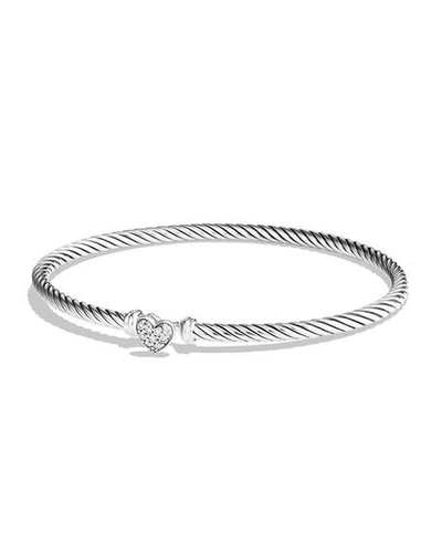 Shop David Yurman 3mm Cable Collectibles Heart Bracelet With Diamonds In Silver