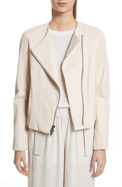 Shop Vince Leather Moto Jacket In Rosewater
