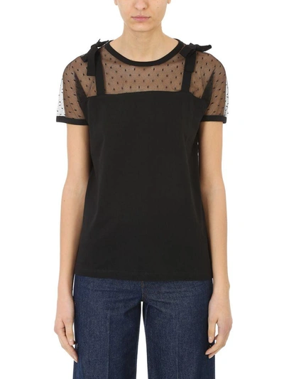 Shop Red Valentino Tulle Panel T-shirt In Black