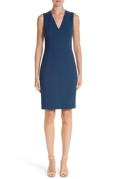 Shop Akris Double Face Wool Crepe Sheath Dress In Atlantic