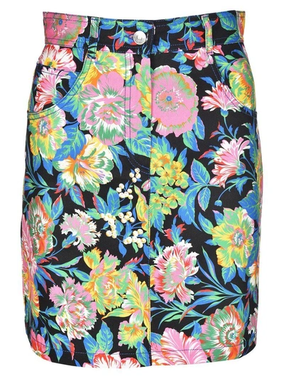 Shop Msgm Floral Print Mini Skirt In Nero