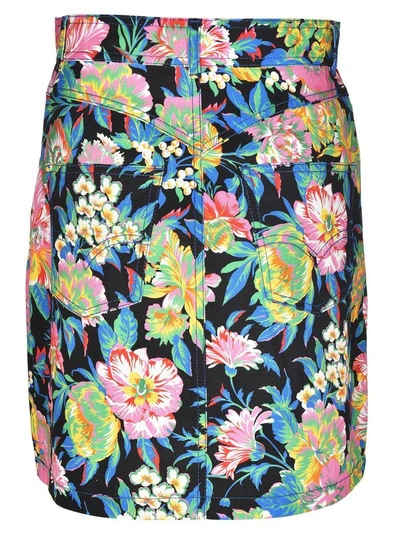 Shop Msgm Floral Print Mini Skirt In Nero