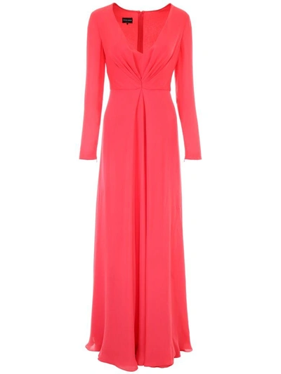 Shop Giorgio Armani Long Silk Dress In Rosso (red)