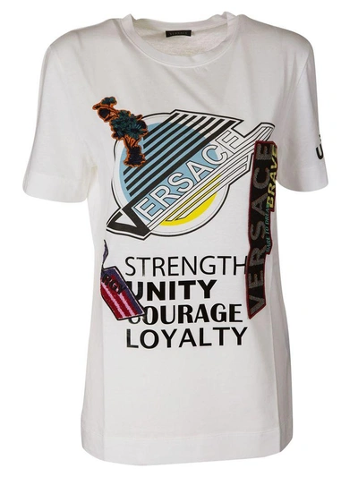 Shop Versace Long Brave T-shirt In White