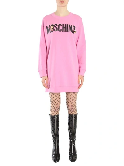 Shop Moschino Cotton Sweatshirt Dress In Rosa