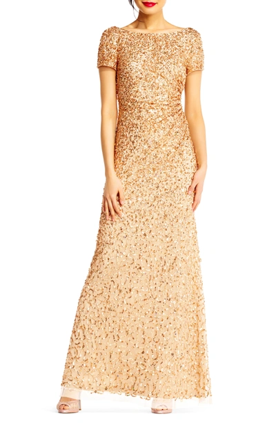 Shop Adrianna Papell Sequin Cowl Back Gown In Champagne/ Gold
