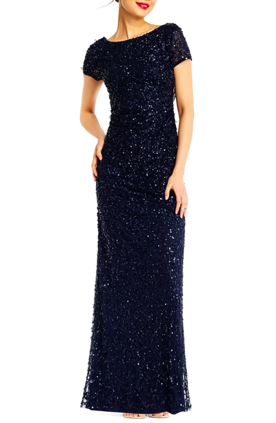Shop Adrianna Papell Sequin Cowl Back Gown In Navy