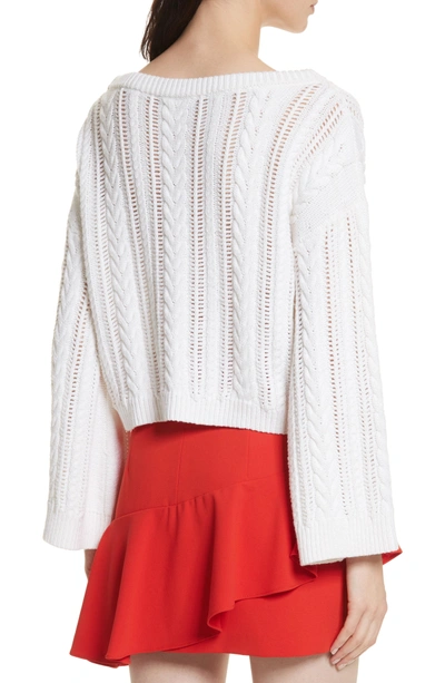 Shop Alice And Olivia Melania Bell Sleeve Cable Sweater In White