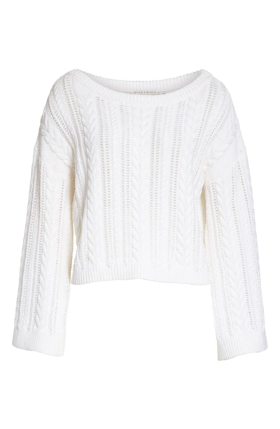 Shop Alice And Olivia Melania Bell Sleeve Cable Sweater In White