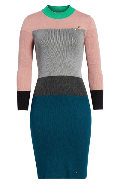 Shop Ted Baker Colorblock Sweater Dress In Grey
