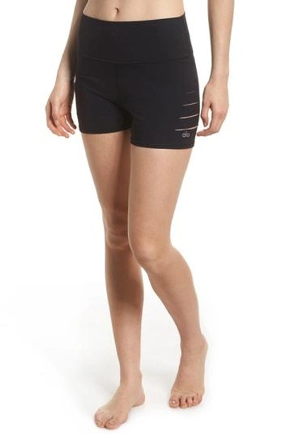 Shop Alo Yoga Ripped High Waist Shorts In Black