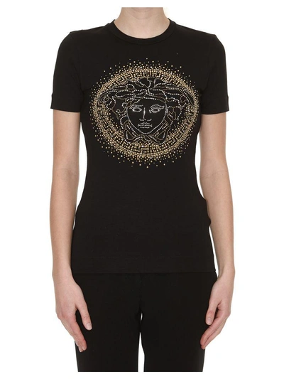 Shop Versace Medusa Studded T-shirt In Black