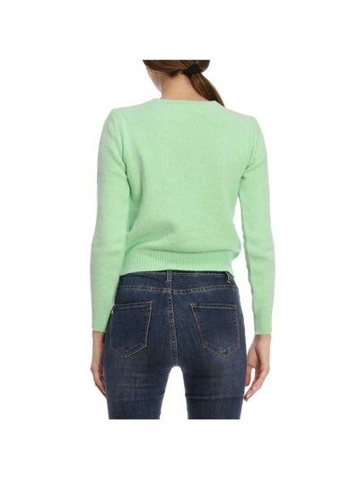 Shop Alberta Ferretti Sweater Slim Sweater Rainbow Week In Virgin Wool Blend With Thursday Lettering In Green