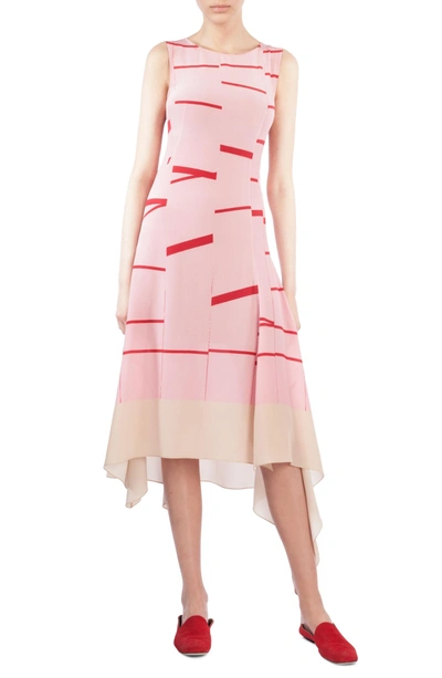 Shop Akris Broken Stripe Silk Crepe Asymmetrical Dress In Waterlily-love