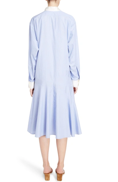 Shop Loewe Asymmetrical Poplin Shirtdress In White/ Blue