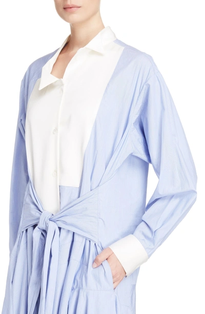 Shop Loewe Asymmetrical Poplin Shirtdress In White/ Blue