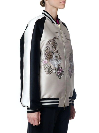 Shop Stella Mccartney Lorinda Tiger-embroidered Down Jacket In Oyster
