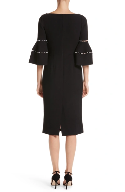 Shop Lela Rose Pearly Trim Bell Sleeve Dress In Black