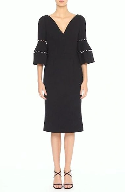 Shop Lela Rose Pearly Trim Bell Sleeve Dress In Black