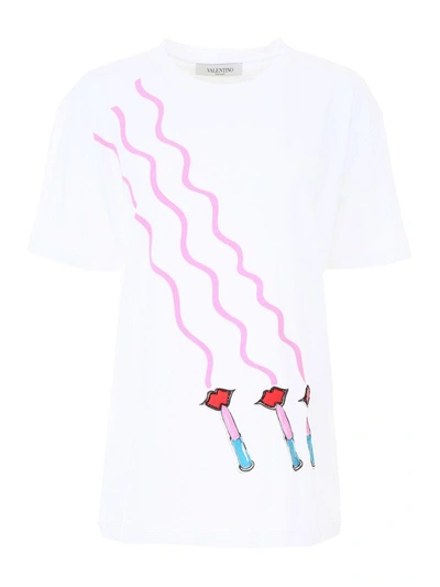 Shop Valentino Lipstick Print T-shirt In Bianco|bianco