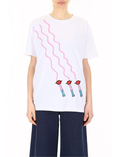 Shop Valentino Lipstick Print T-shirt In Bianco|bianco