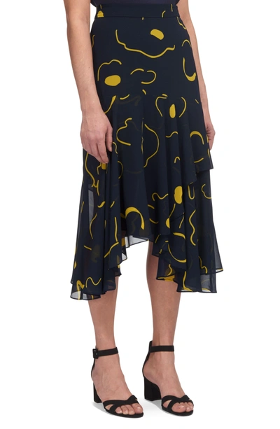 Shop Whistles Billie Magnolia Print Asymmetrical Skirt In Navy/ Yellow