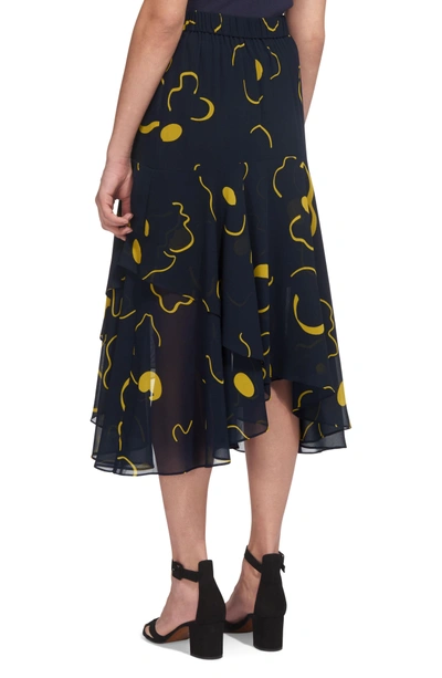 Shop Whistles Billie Magnolia Print Asymmetrical Skirt In Navy/ Yellow