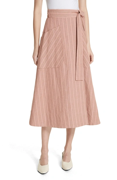 Shop Rebecca Taylor Stripe Wrap Midi Skirt In Rose Hip/ Black