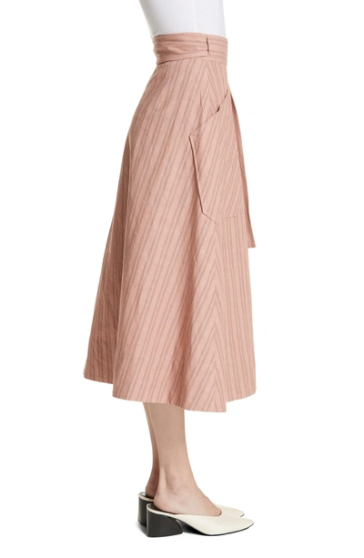 Shop Rebecca Taylor Stripe Wrap Midi Skirt In Rose Hip/ Black